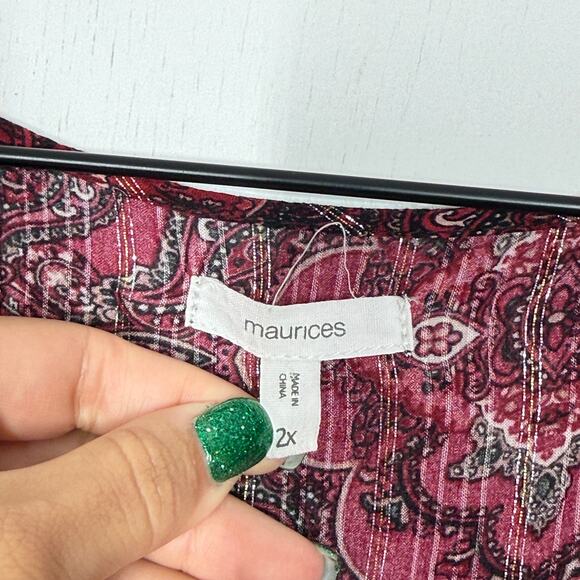 Maurices Peasant Top Womens Plus 2X Red Floral Metallic Tassel Fairy Cottage - Picture 8 of 10